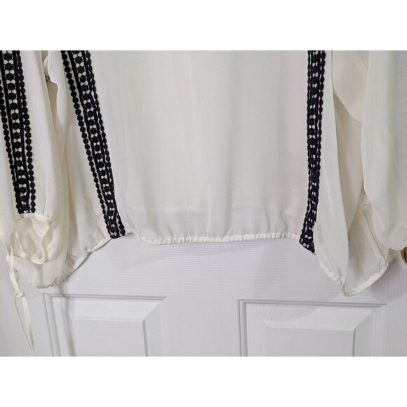 Lane Bryant Boho Sheer Blouse Womens 26/28 Cream Black V-Neck Coachella Festival - Picture 6 of 9